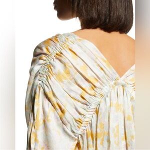 Vince Lotus Ruched Dolman Sleeve Silk Blouse Top Size Large Vacation Office